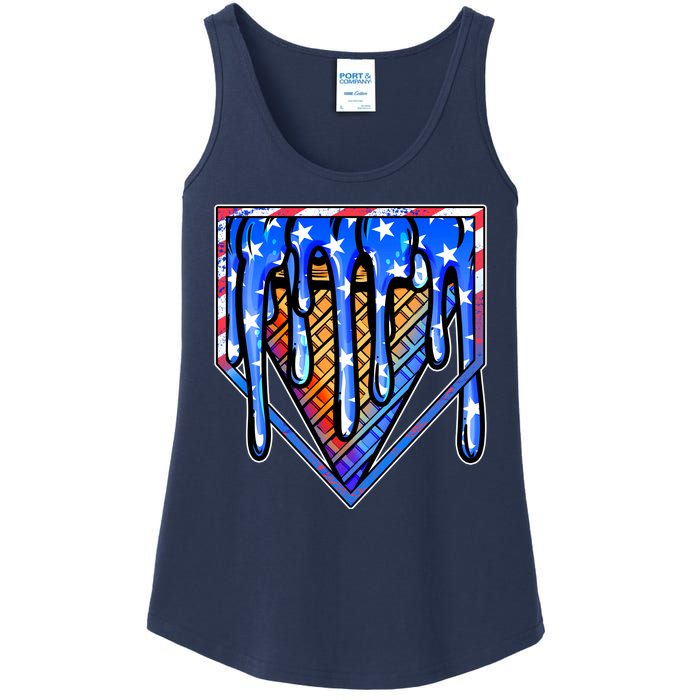 Patriotic Flag Melting Ice Cream Cone Ladies Essential Tank