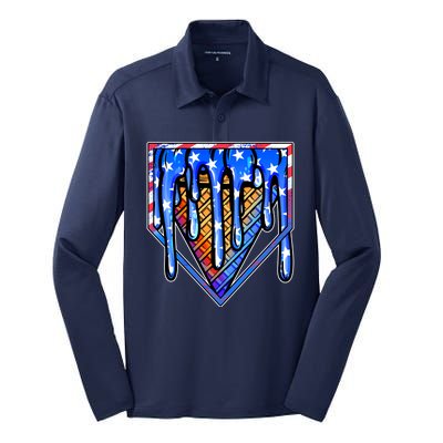 Patriotic Flag Melting Ice Cream Cone Silk Touch Performance Long Sleeve Polo