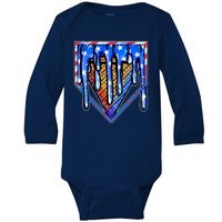 Patriotic Flag Melting Ice Cream Cone Baby Long Sleeve Bodysuit