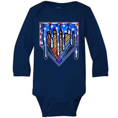 Patriotic Flag Melting Ice Cream Cone Baby Long Sleeve Bodysuit