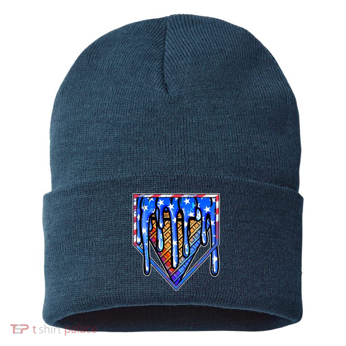 Patriotic Flag Melting Ice Cream Cone Sustainable Knit Beanie