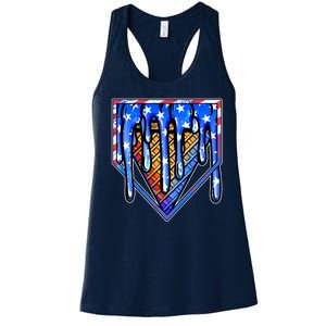 Patriotic Flag Melting Ice Cream Cone Women's Racerback Tank