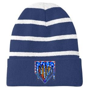 Patriotic Flag Melting Ice Cream Cone Striped Beanie with Solid Band