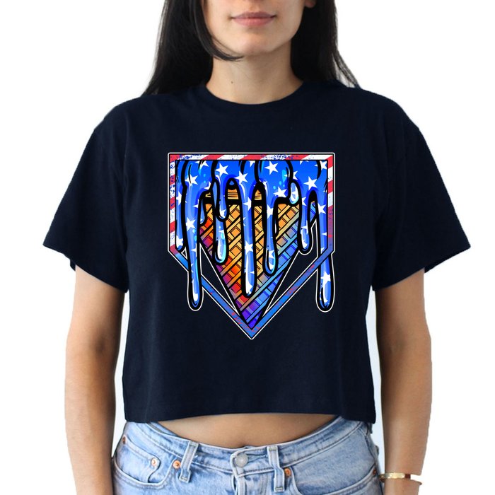 Patriotic Flag Melting Ice Cream Cone Crop Top