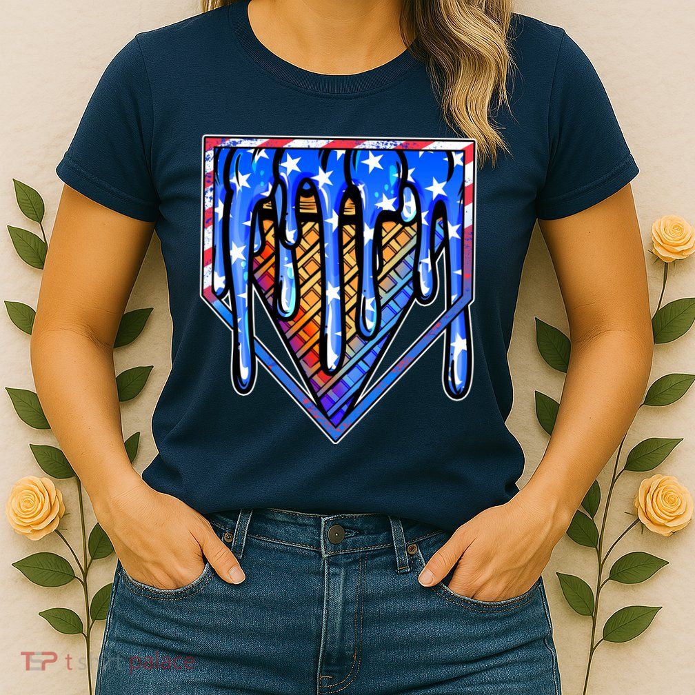 Patriotic Flag Melting Ice Cream Cone Womens T-Shirt