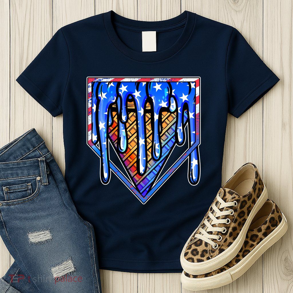 Patriotic Flag Melting Ice Cream Cone Womens T-Shirt