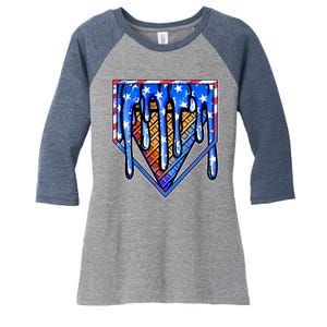 Patriotic Flag Melting Ice Cream Cone Women's Tri-Blend 3/4-Sleeve Raglan Shirt