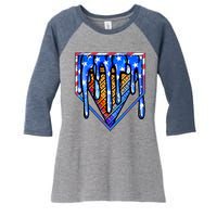 Patriotic Flag Melting Ice Cream Cone Women's Tri-Blend 3/4-Sleeve Raglan Shirt