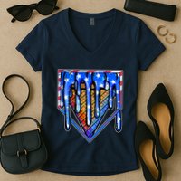 Patriotic Flag Melting Ice Cream Cone Women's V-Neck T-Shirt