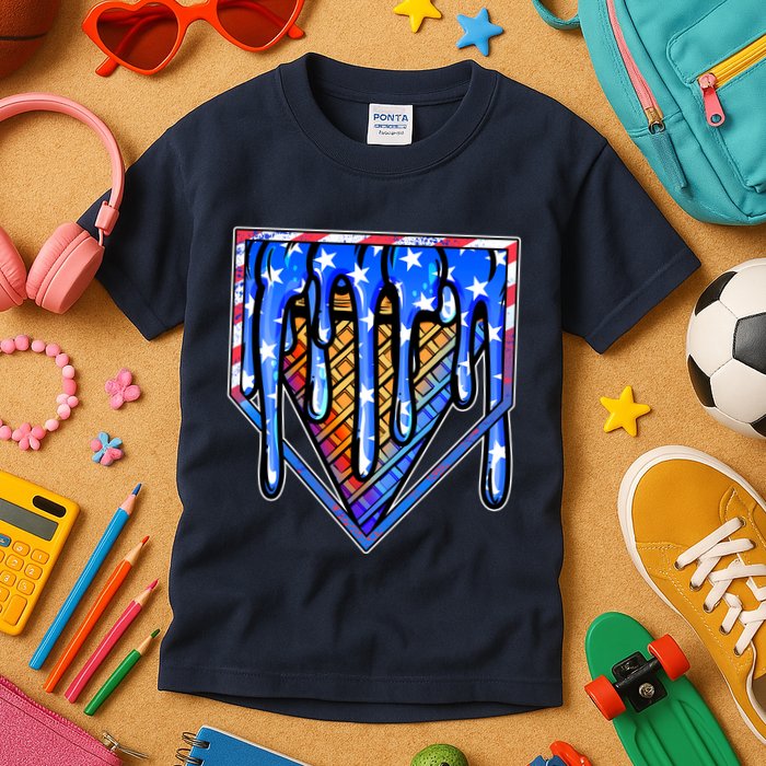 Patriotic Flag Melting Ice Cream Cone Kids T-Shirt