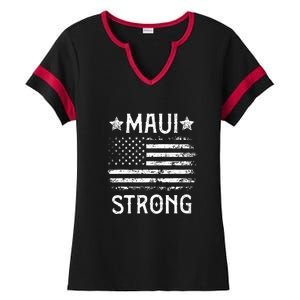 Pray For Maui Hawaii Strong American Flag Lahaina Fires Gift Ladies Halftime Notch Neck Tee