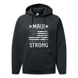 Pray For Maui Hawaii Strong American Flag Lahaina Fires Gift Performance Fleece Hoodie