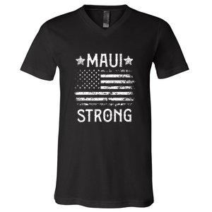 Pray For Maui Hawaii Strong American Flag Lahaina Fires Gift V-Neck T-Shirt