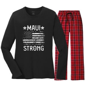 Pray For Maui Hawaii Strong American Flag Lahaina Fires Gift Women's Long Sleeve Flannel Pajama Set 