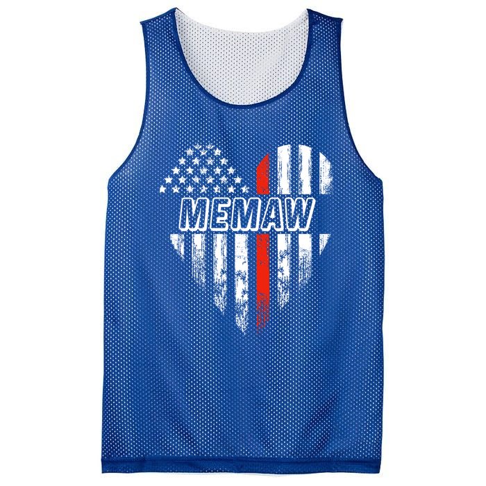 Proud Firefighter Memaw American Flag Heart Gift Mesh Reversible Basketball Jersey Tank