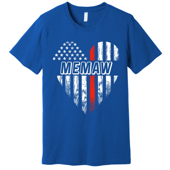 Proud Firefighter Memaw American Flag Heart Gift Premium T-Shirt