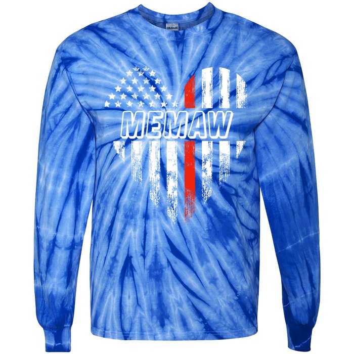 Proud Firefighter Memaw American Flag Heart Gift Tie-Dye Long Sleeve Shirt