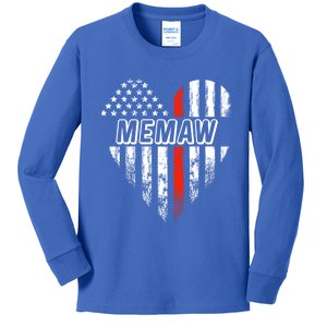 Proud Firefighter Memaw American Flag Heart Gift Kids Long Sleeve Shirt