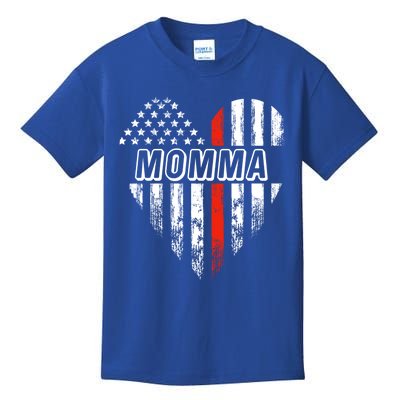 Proud Firefighter Momma American Flag Heart Gift Kids T-Shirt