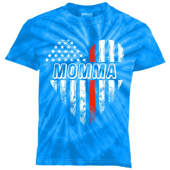 Proud Firefighter Momma American Flag Heart Gift Kids Tie-Dye T-Shirt