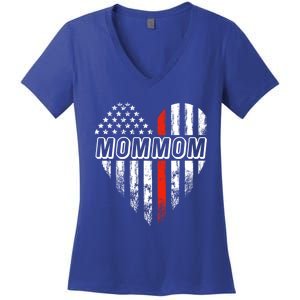 Proud Firefighter Mommom American Flag Heart Gift Women's V-Neck T-Shirt