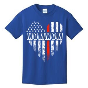 Proud Firefighter Mommom American Flag Heart Gift Kids T-Shirt