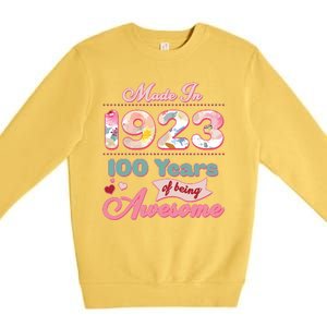 Pink Floral Made In 1923 100 Years Of Being Awesome Birthday Premium Crewneck Sweatshirt