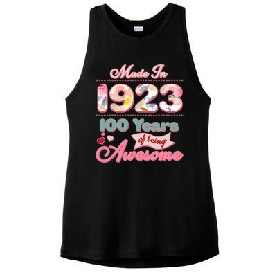 Pink Floral Made In 1923 100 Years Of Being Awesome Birthday Ladies PosiCharge Tri-Blend Wicking Tank