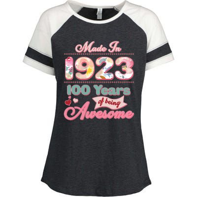 Pink Floral Made In 1923 100 Years Of Being Awesome Birthday Enza Ladies Jersey Colorblock Tee