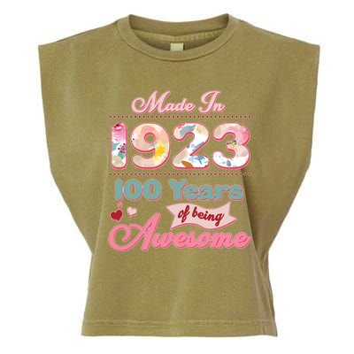 Pink Floral Made In 1923 100 Years Of Being Awesome Birthday Garment-Dyed Women's Muscle Tee