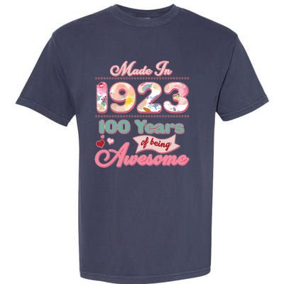 Pink Floral Made In 1923 100 Years Of Being Awesome Birthday Garment-Dyed Heavyweight T-Shirt