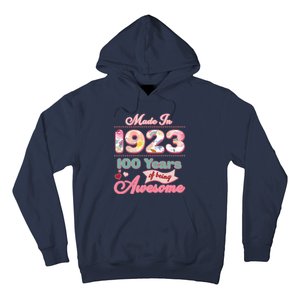 Pink Floral Made In 1923 100 Years Of Being Awesome Birthday Hoodie