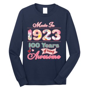 Pink Floral Made In 1923 100 Years Of Being Awesome Birthday Long Sleeve Shirt