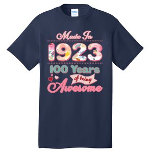 Pink Floral Made In 1923 100 Years Of Being Awesome Birthday Tall T-Shirt