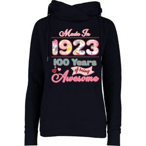 Pink Floral Made In 1923 100 Years Of Being Awesome Birthday Womens Funnel Neck Pullover Hood