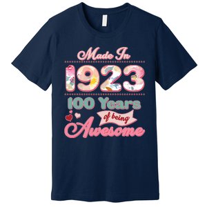 Pink Floral Made In 1923 100 Years Of Being Awesome Birthday Premium T-Shirt