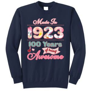 Pink Floral Made In 1923 100 Years Of Being Awesome Birthday Tall Sweatshirt