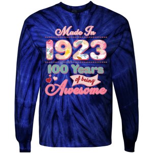 Pink Floral Made In 1923 100 Years Of Being Awesome Birthday Tie-Dye Long Sleeve Shirt