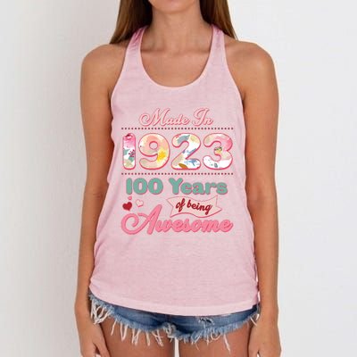 Pink Floral Made In 1923 100 Years Of Being Awesome Birthday Women's Knotted Racerback Tank