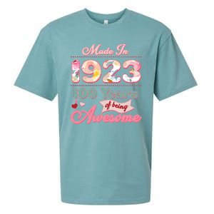 Pink Floral Made In 1923 100 Years Of Being Awesome Birthday Sueded Cloud Jersey T-Shirt