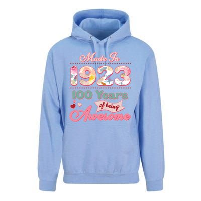 Pink Floral Made In 1923 100 Years Of Being Awesome Birthday Unisex Surf Hoodie