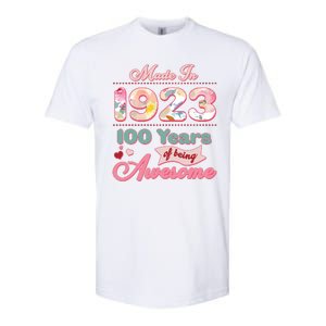 Pink Floral Made In 1923 100 Years Of Being Awesome Birthday Softstyle CVC T-Shirt