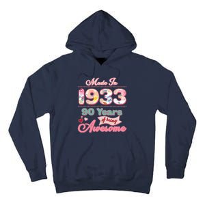 Pink Floral Made In 1933 90 Years Of Being Awesome Birthday Tall Hoodie