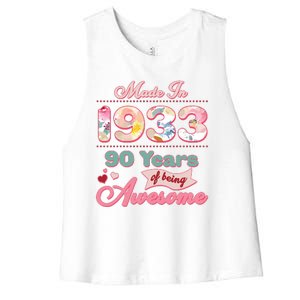 Pink Floral Made In 1933 90 Years Of Being Awesome Birthday Women's Racerback Cropped Tank