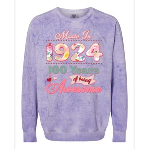 Pink Floral Made In 1924 100 Years Of Being Awesome Birthday Colorblast Crewneck Sweatshirt