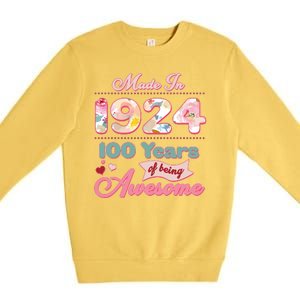 Pink Floral Made In 1924 100 Years Of Being Awesome Birthday Premium Crewneck Sweatshirt