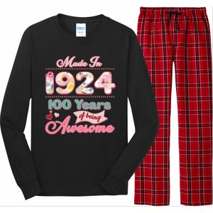 Pink Floral Made In 1924 100 Years Of Being Awesome Birthday Long Sleeve Pajama Set