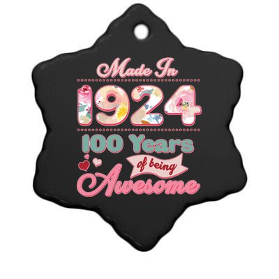 Pink Floral Made In 1924 100 Years Of Being Awesome Birthday Ceramic Star Ornament