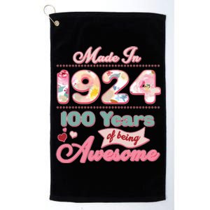 Pink Floral Made In 1924 100 Years Of Being Awesome Birthday Platinum Collection Golf Towel