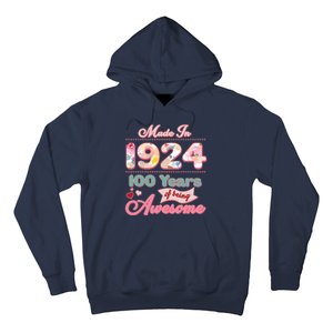 Pink Floral Made In 1924 100 Years Of Being Awesome Birthday Hoodie